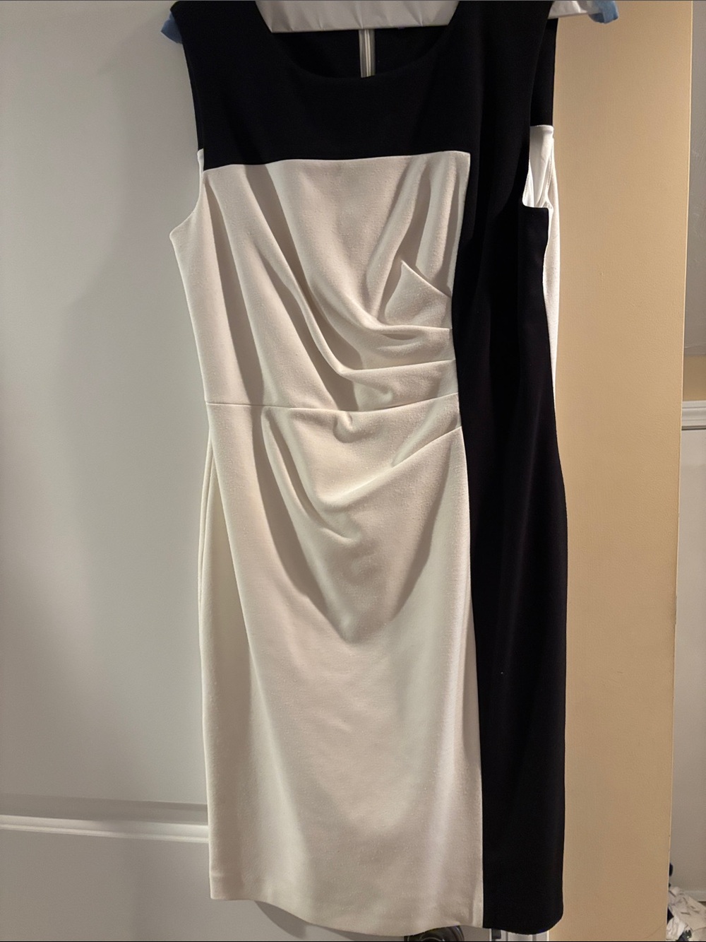 Calvin Klein Black & White Sheath Dress with Draped Front 6